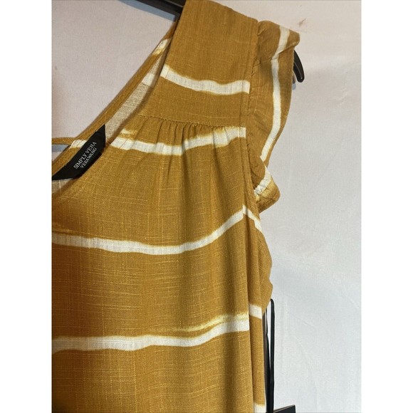 Simply Vera Vera Wang Women size Sm Tiered Midi Dress  Gold Stripe With Lining - Picture 4 of 13